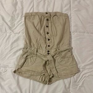 Light Tan Mini Shorts Romper with Elastic Waistband